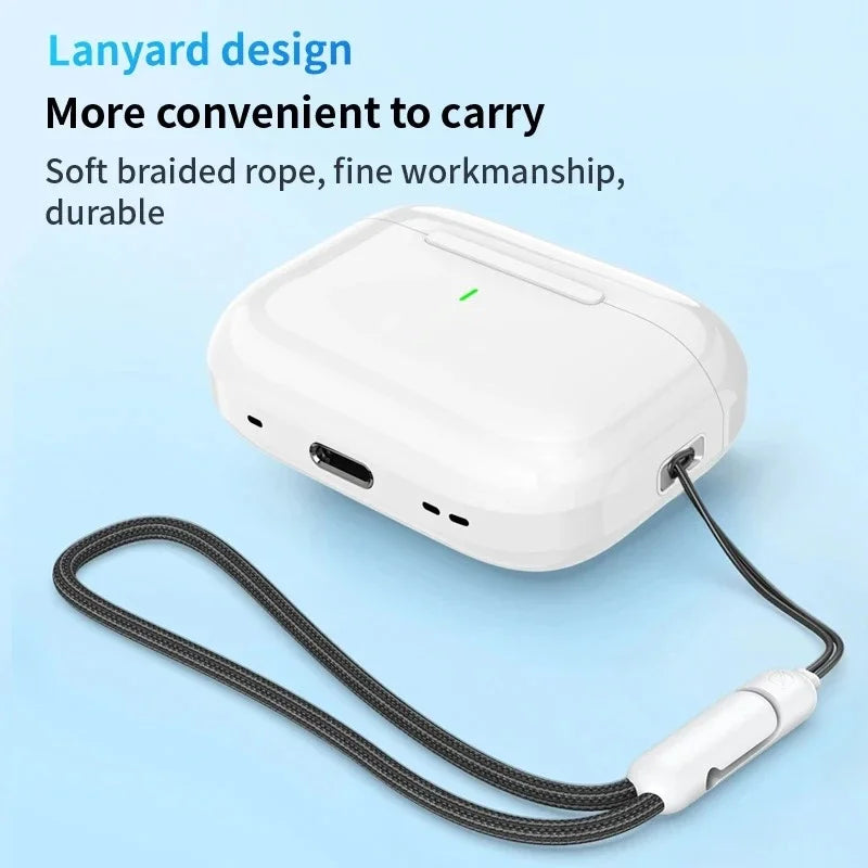 Air Pro Bluetooth earphones iPhone charging case with a convenient lanyard design for easy carrying