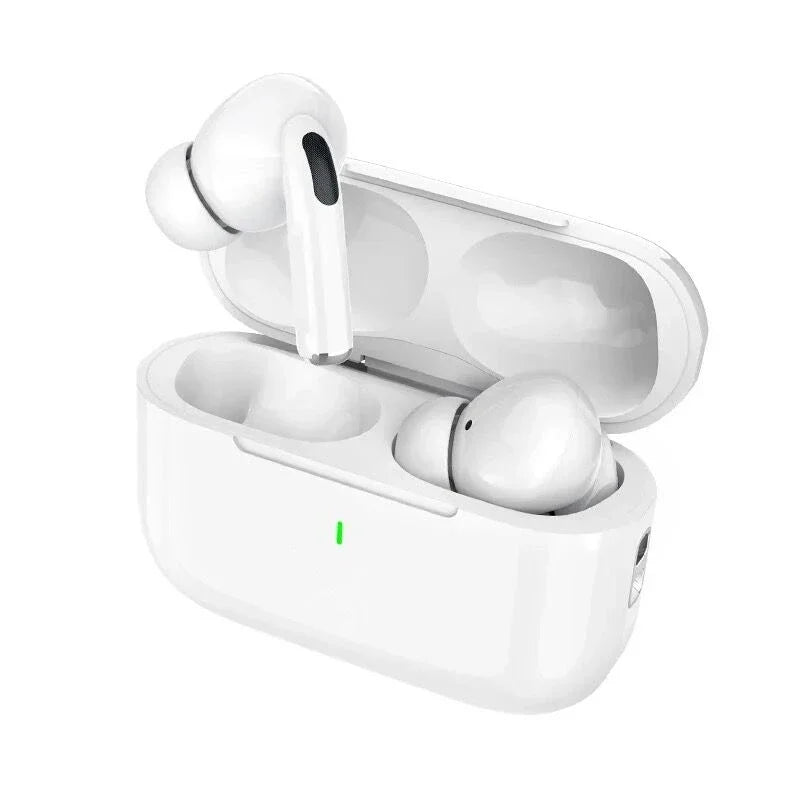 Air Pro Bluetooth earphones iPhone in white charging case with sleek design and wireless convenience
