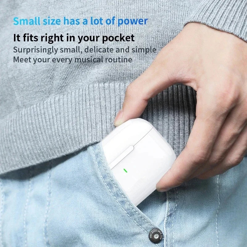 Compact Air Pro Bluetooth earphones iPhone fitting easily in a pocket for on-the-go convenience