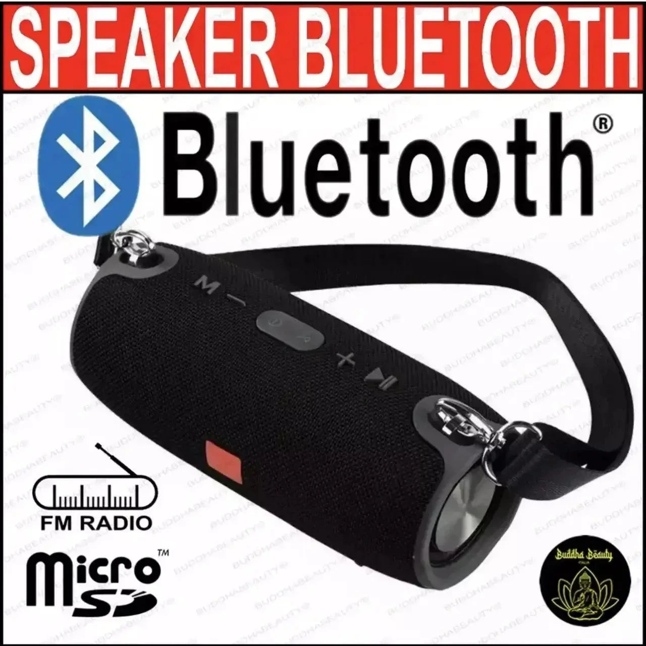 Altavoz Bluetooth impermeable con correa, radio FM y ranura para tarjeta microSD