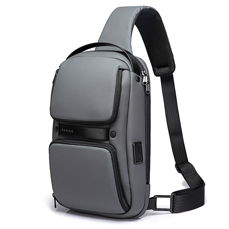 Gray men's chest bag casual with adjustable strap and multiple pockets for everyday use