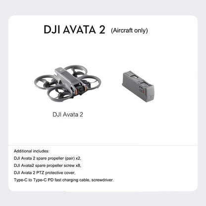 DJI Avata 2 drone and accessories including spare propellers and protective cover