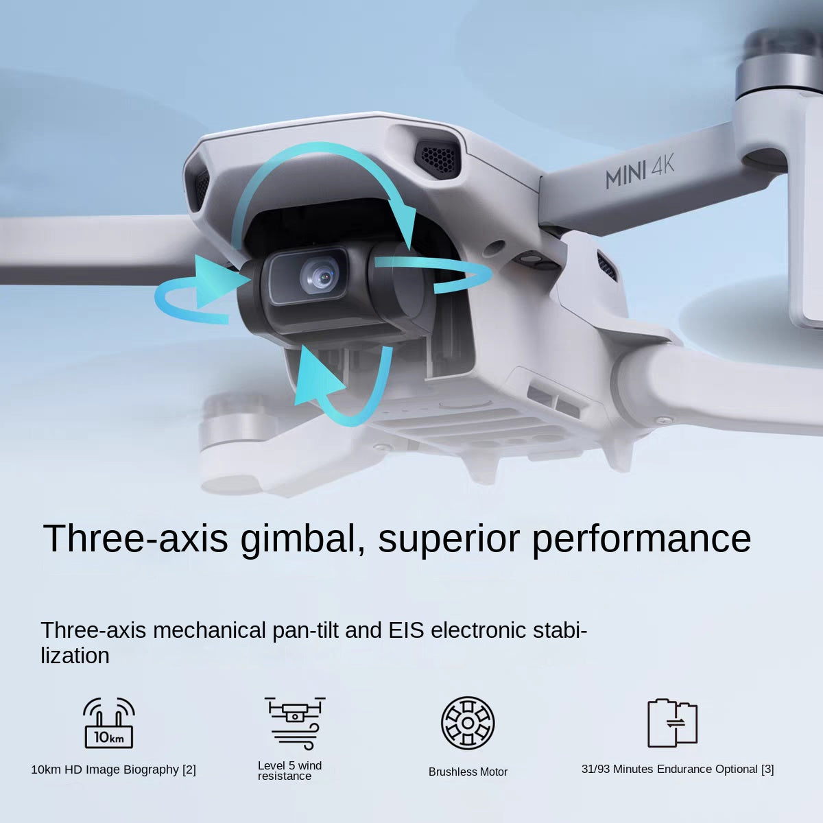 Mini 4K DJI Drone with a three-axis gimbal for superior performance and electronic stabilization