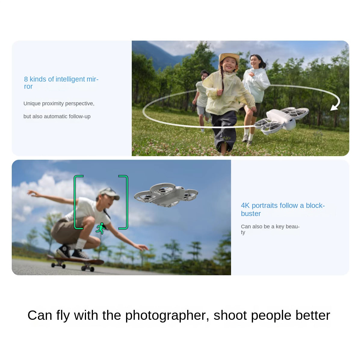 Handheld vlog drone camera capturing 4K portraits and following subjects effortlessly outdoors