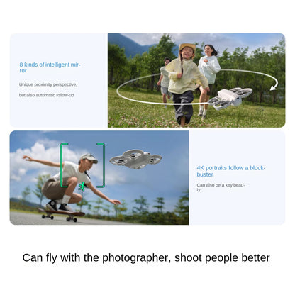 Handheld vlog drone camera capturing 4K portraits and following subjects effortlessly outdoors